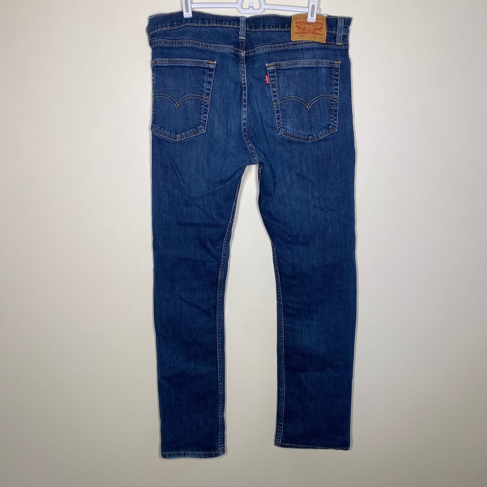 Levis 513 Slim Straight Jeans Mens 36x34 Dark Wash Blue Denim Stretch 08513-0183 - Picture 3 of 9